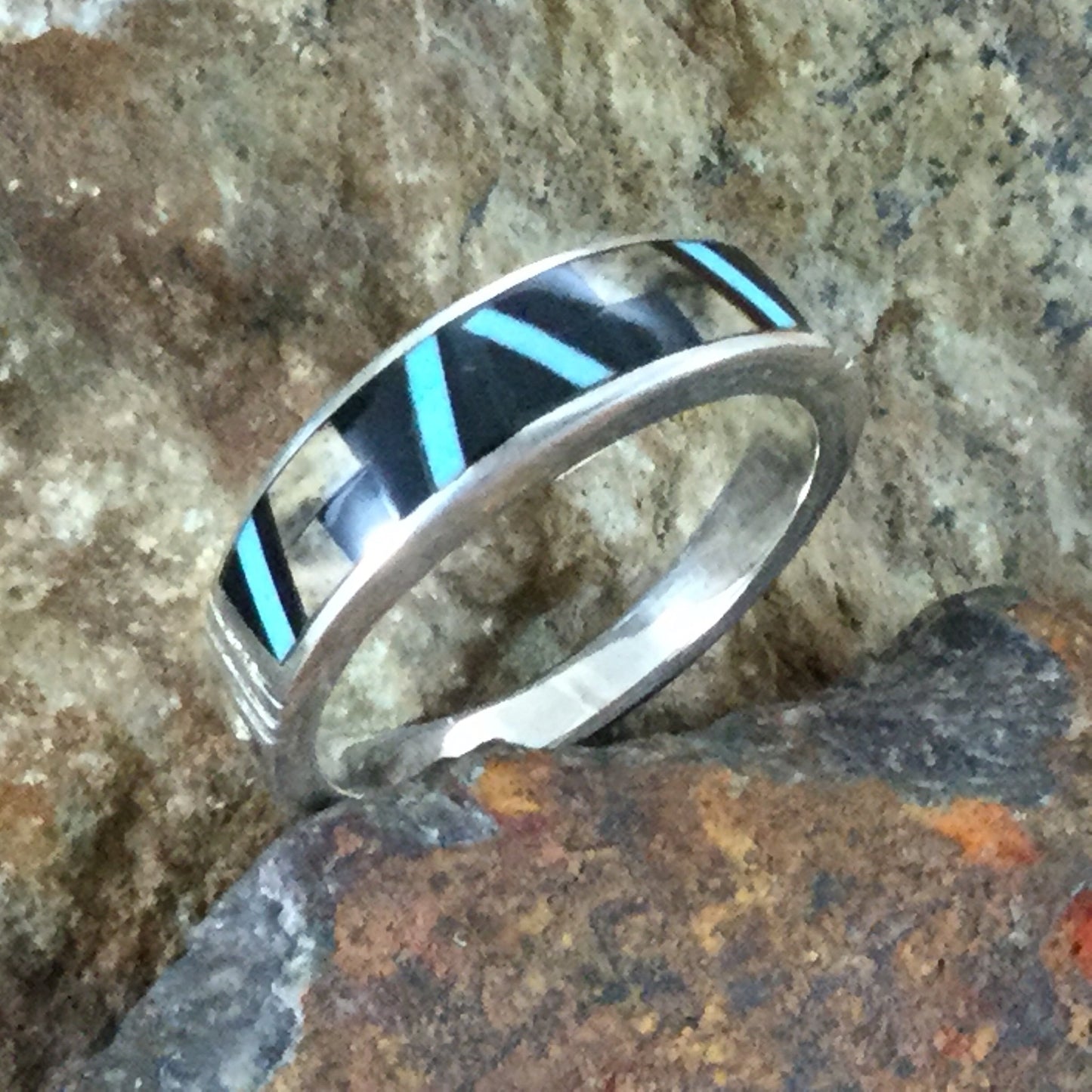 David Rosales Turquoise Creek Fancy Inlaid Sterling Silver Ring