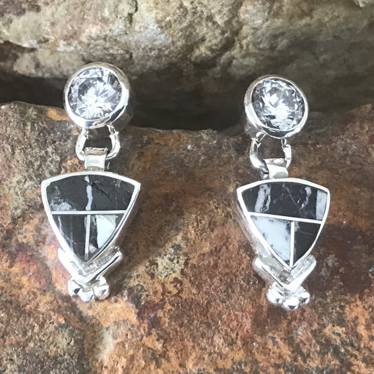 David Rosales White Buffalo Inlaid Sterling Silver Earrings w/ CZ