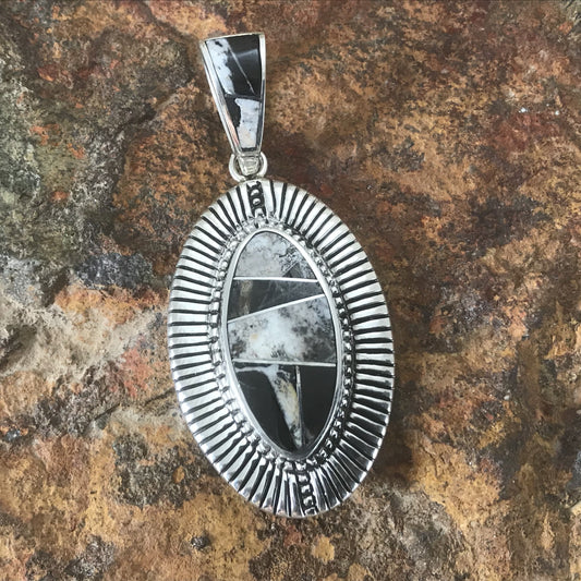 David Rosales White Buffalo Inlaid Sterling Silver Pendant