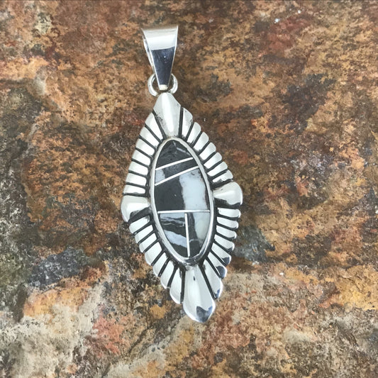 David Rosales White Buffalo Inlaid Sterling Silver Pendant