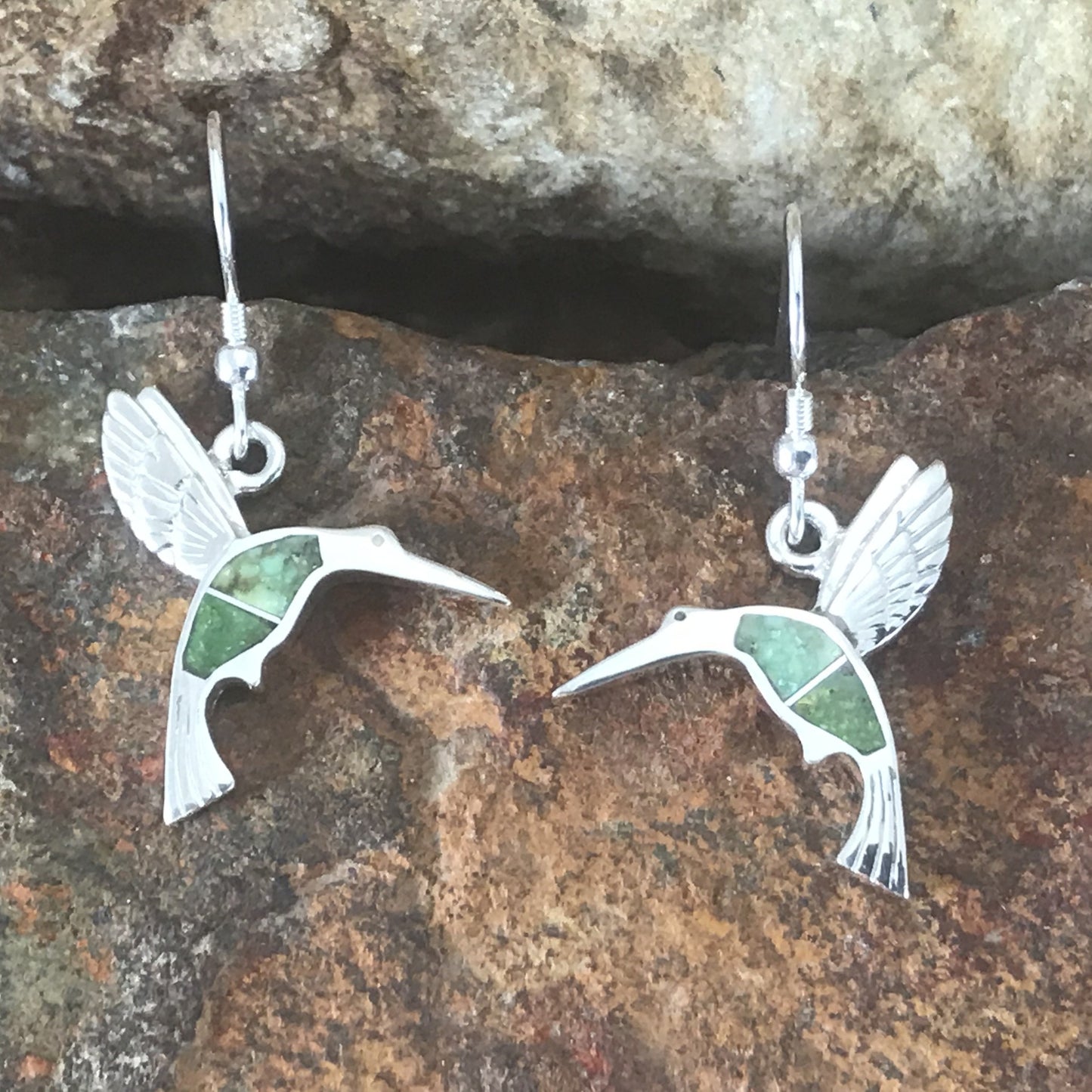 David Rosales Sonoran Gold Inlaid Sterling Silver Earrings Hummingbirds