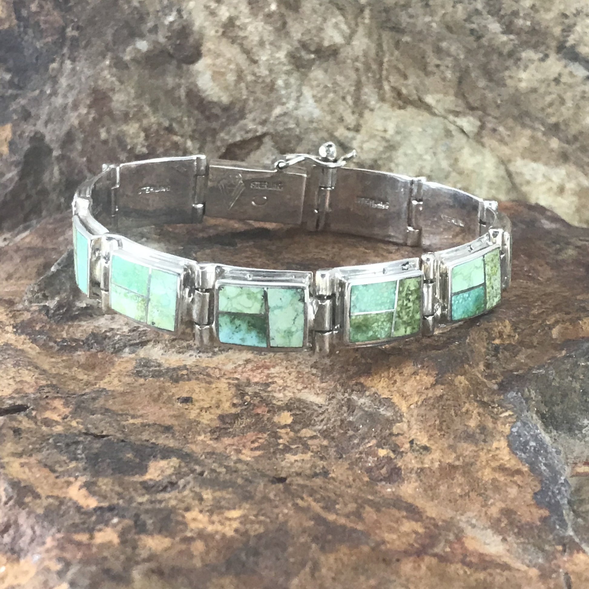 David Rosales Sonoran Gold Turquoise Inlaid Sterling Silver Link Bracele