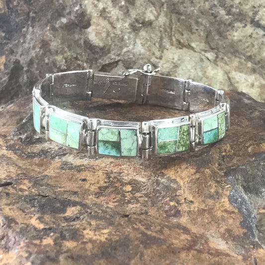 David Rosales Sonoran Gold Turquoise Inlaid Sterling Silver Link Bracele