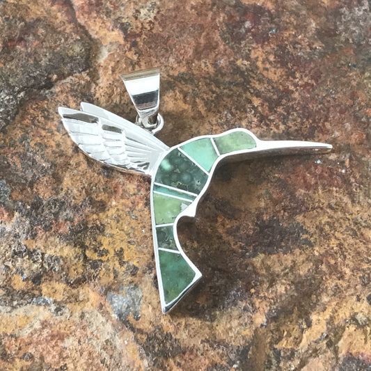 David Rosales Sonoran Gold Inlaid Sterling Silver Pendant Hummingbird