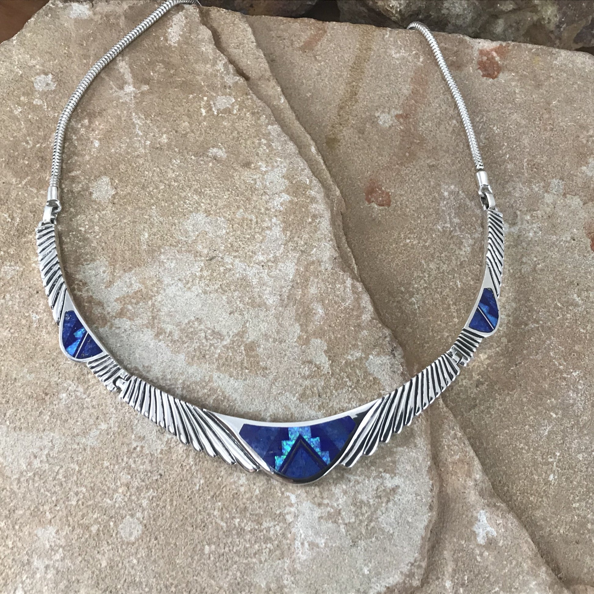 David Rosales Blue Sky Fancy Inlaid Sterling Silver Necklace