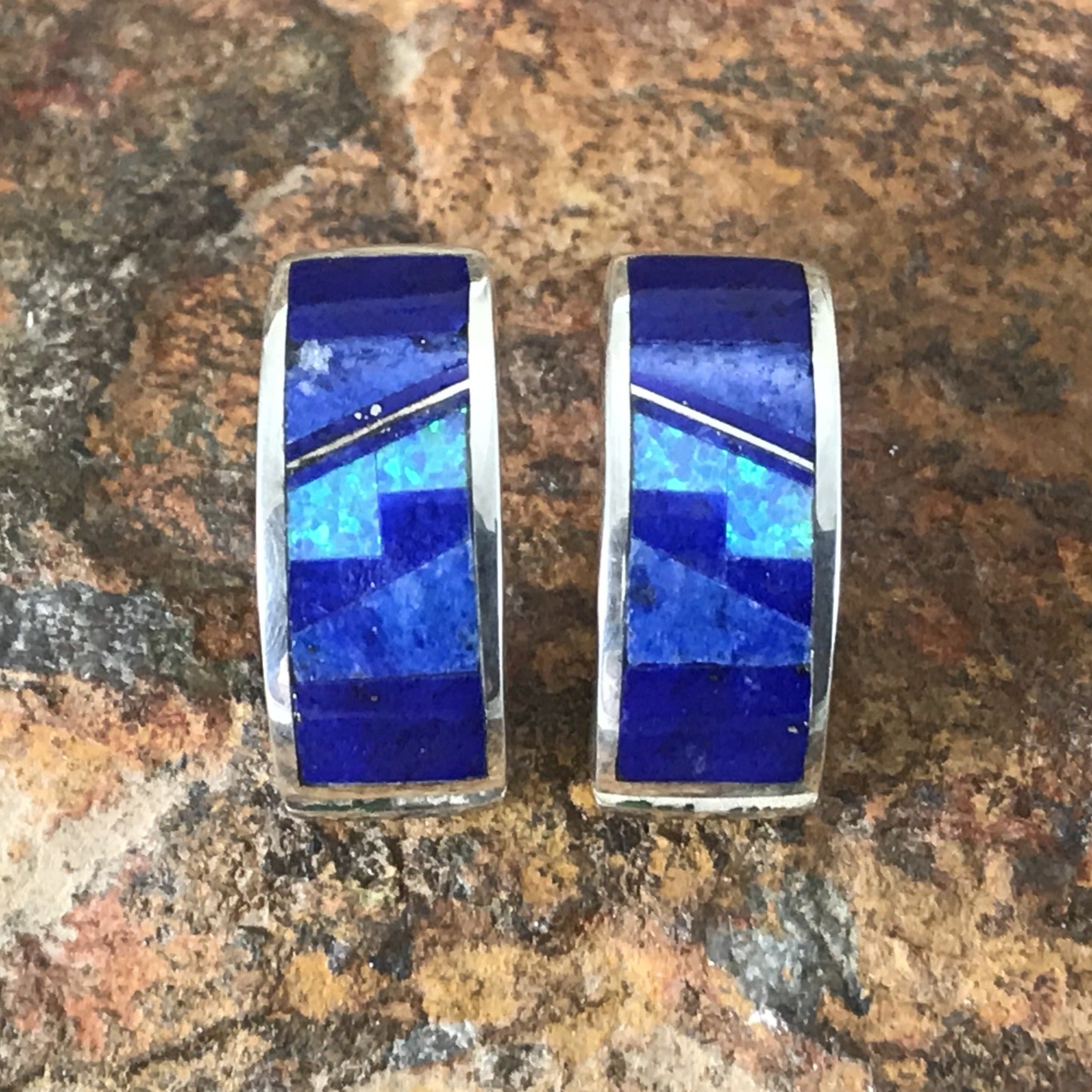 David Rosales Blue Sky Fancy Inlaid Sterling Silver Earrings