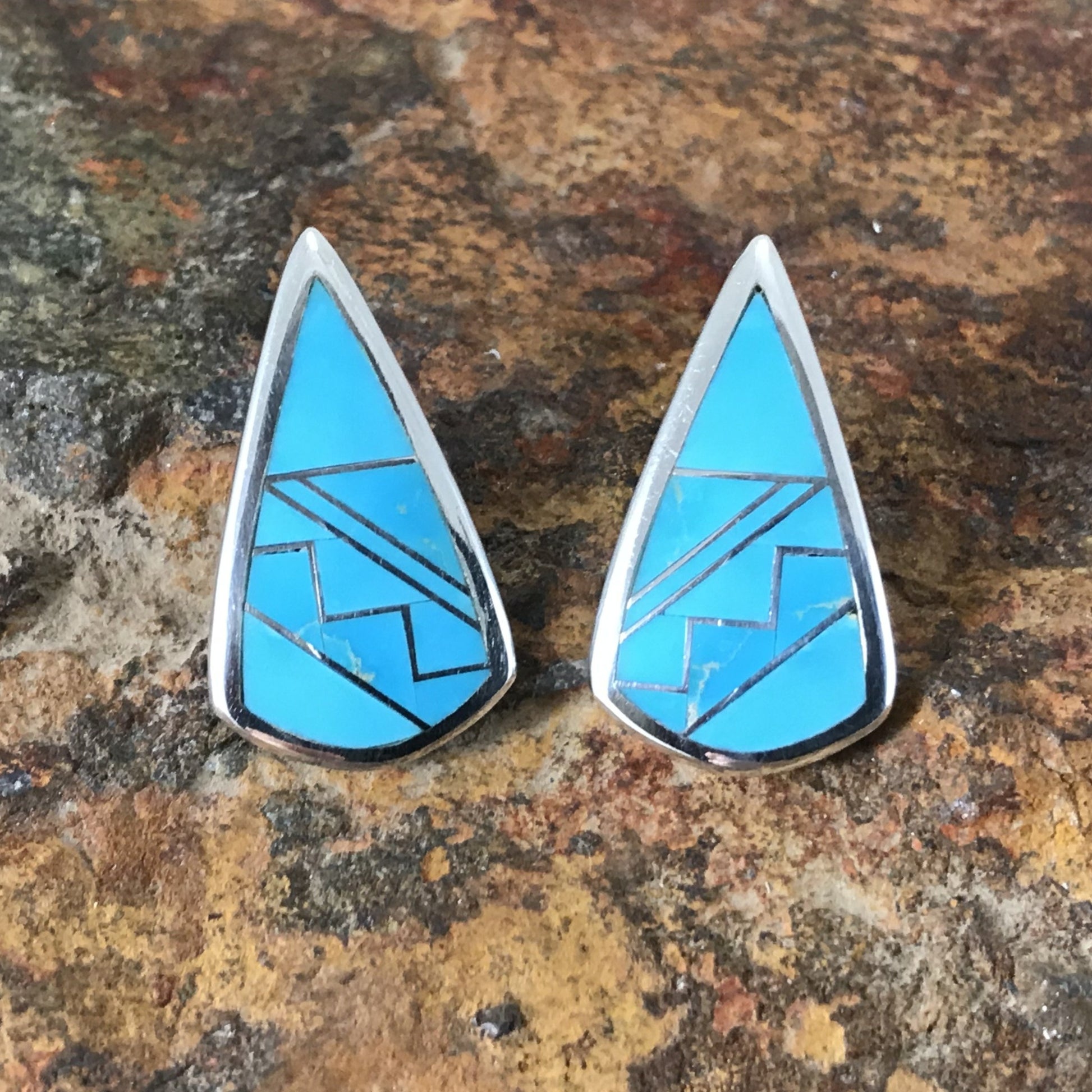 David Rosales Arizona Blue Fancy Inlaid Sterling Silver Earrings