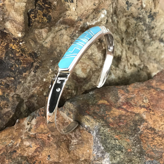 David Rosales Arizona Blue Inlaid Sterling Silver Bracelet