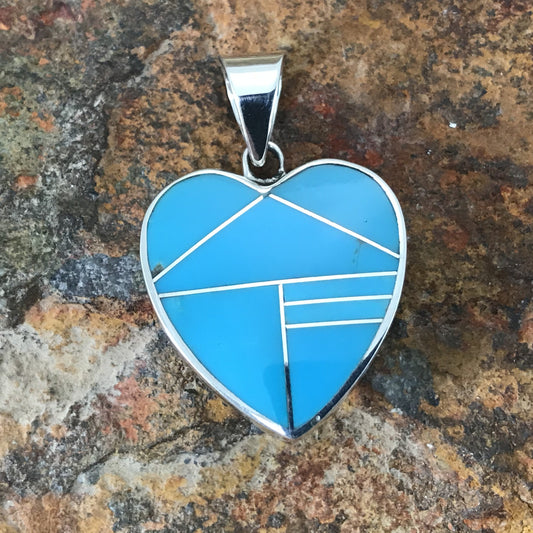 David Rosales Arizona Blue Inlaid Sterling Silver Pendant Heart