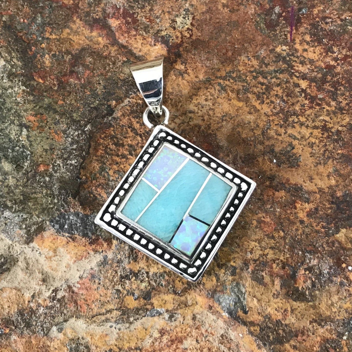 David Rosales Amazing Light Inlaid Sterling Silver Pendant