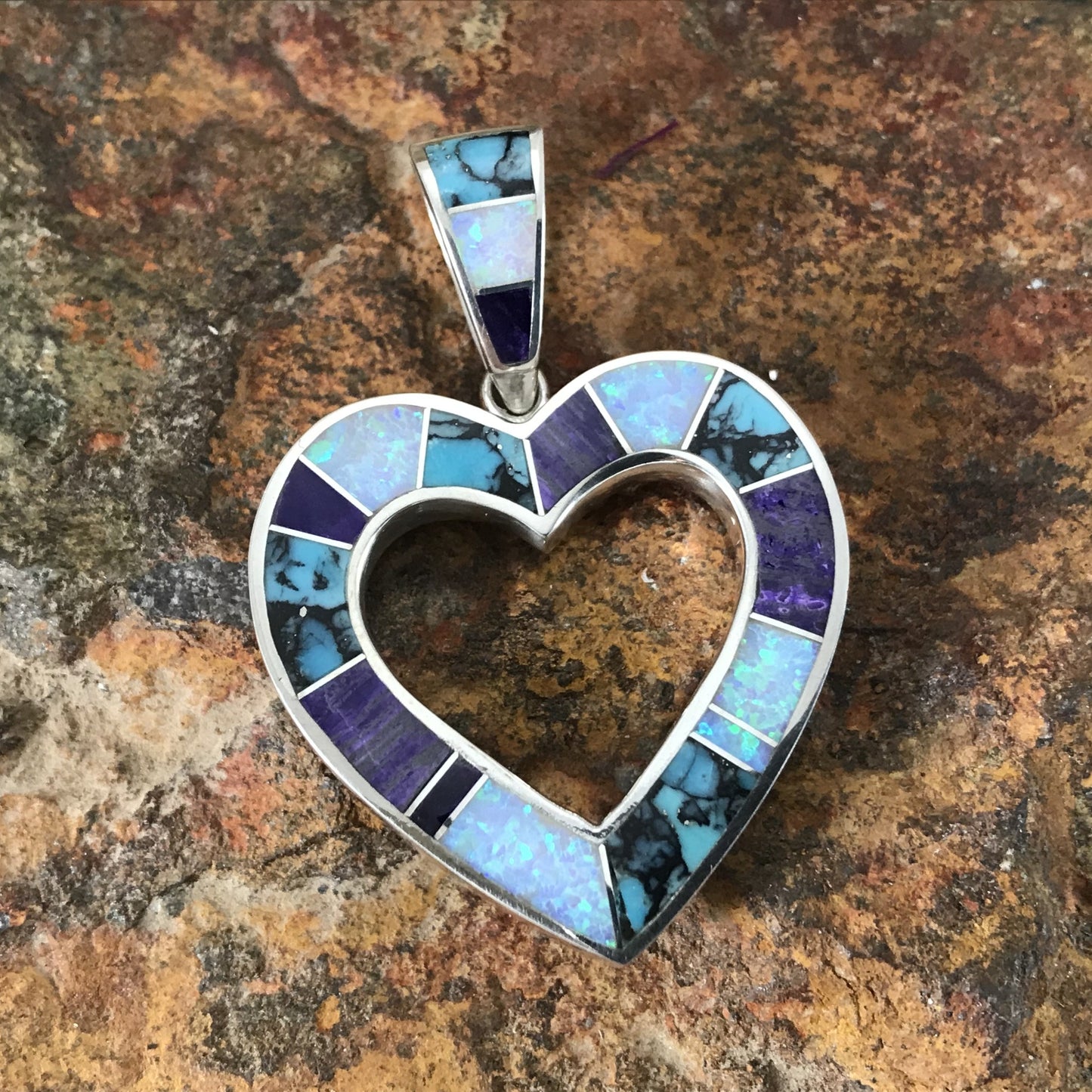 David Rosales Shalako Inlaid Sterling Silver Pendant Heart