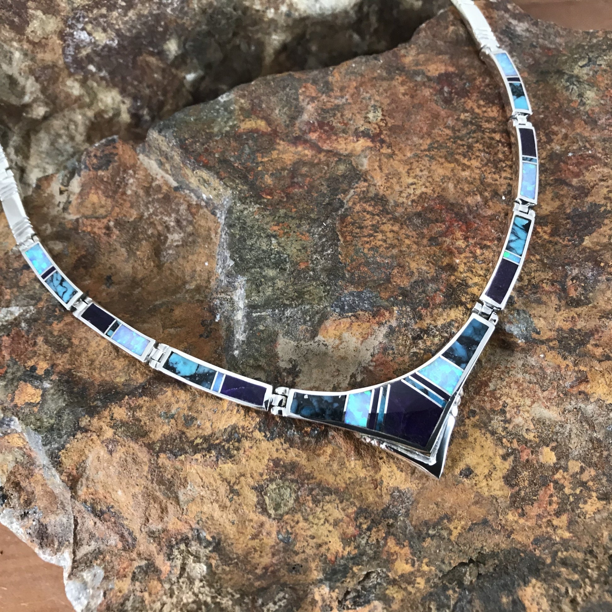 David Rosales Shalako Inlay Sterling Silver Necklace