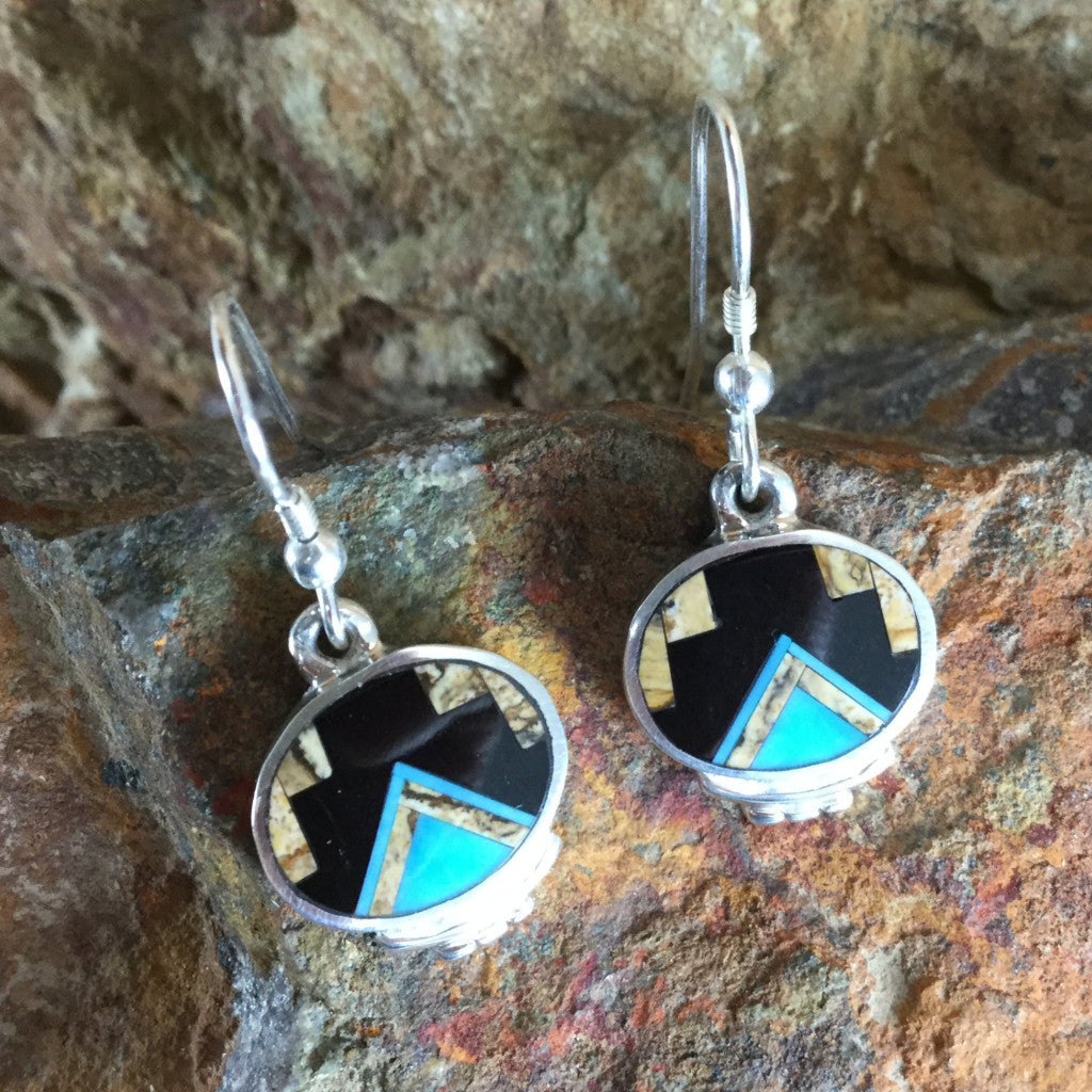 David Rosales Turquoise Creek Fancy Inlaid Sterling Silver Earrings