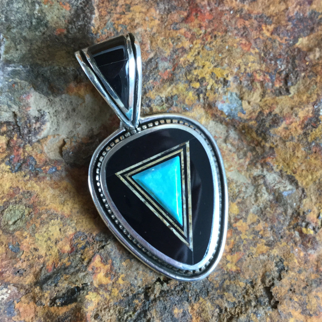 David Rosales Turquoise Creek Inlaid Sterling Silver Pendant