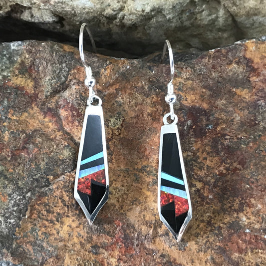 David Rosales Red Moon Inlaid Sterling Silver Earrings