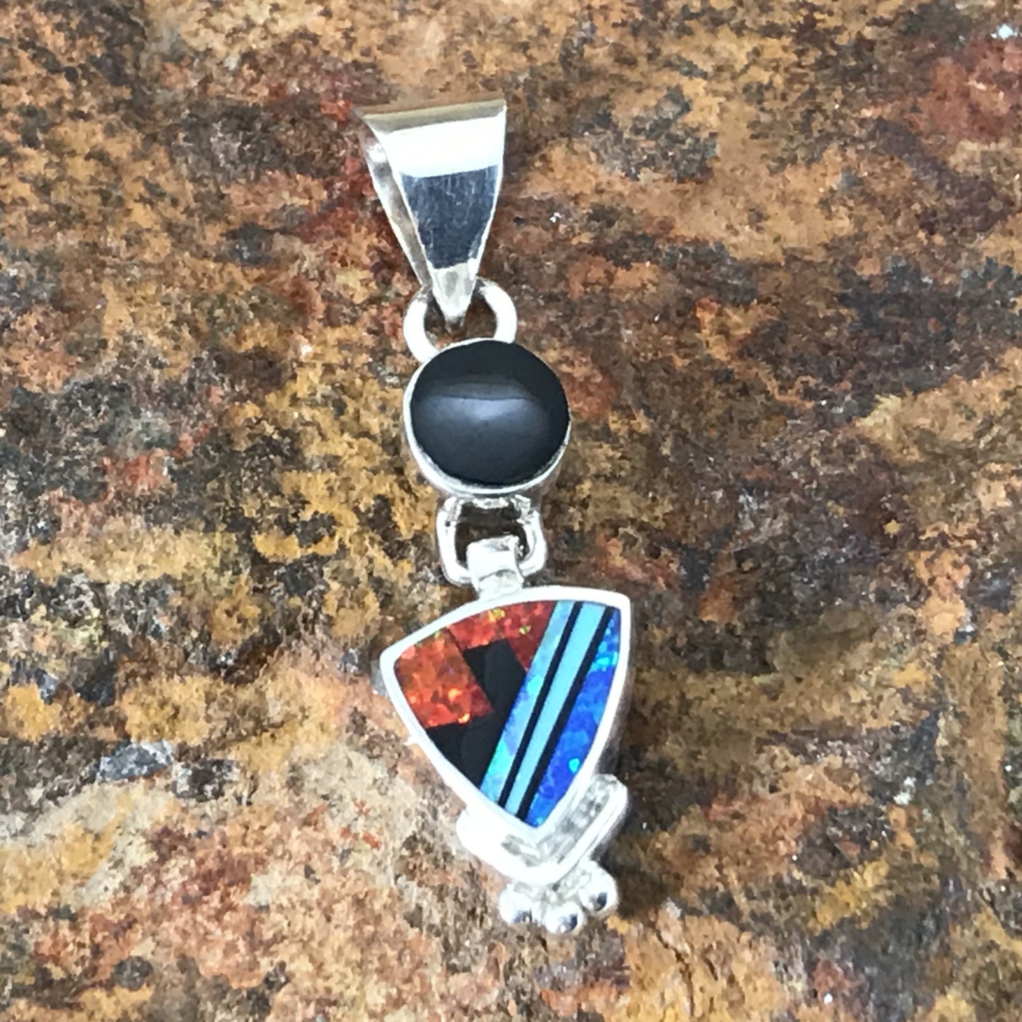 David Rosales Red Moon Inlaid Sterling Silver Pendant