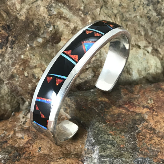 David Rosales Red Moon Inlaid Sterling Silver Bracelet