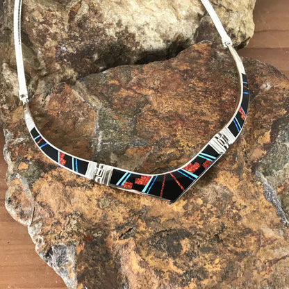 David Rosales Red Moon Inlaid Sterling Silver Necklace