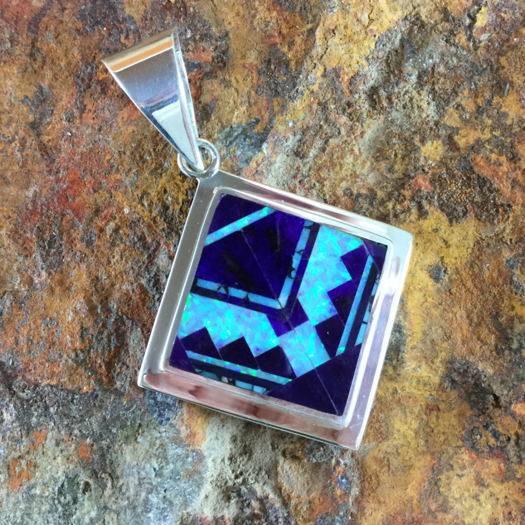 David Rosales Shalako Fancy Inlaid Sterling Silver Pendant