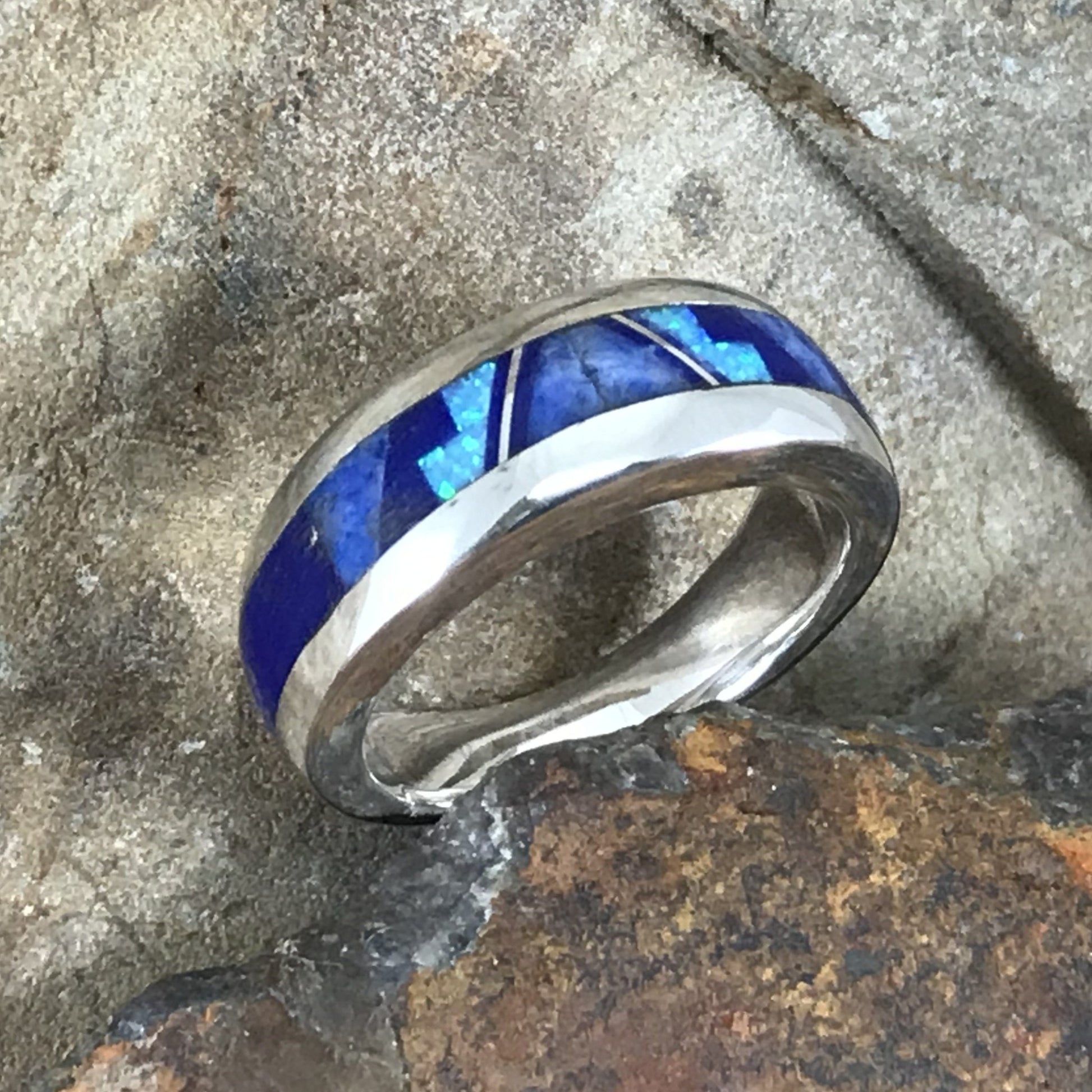 David Rosales Blue Sky Fancy Inlaid Sterling Silver Ring