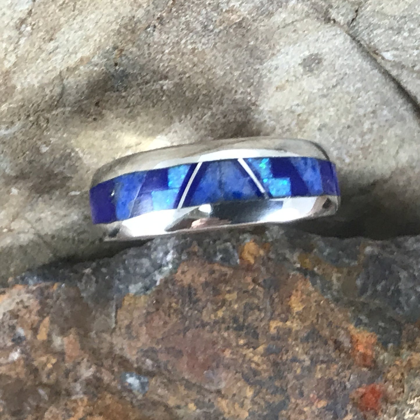 David Rosales Blue Sky Fancy Inlaid Sterling Silver Ring