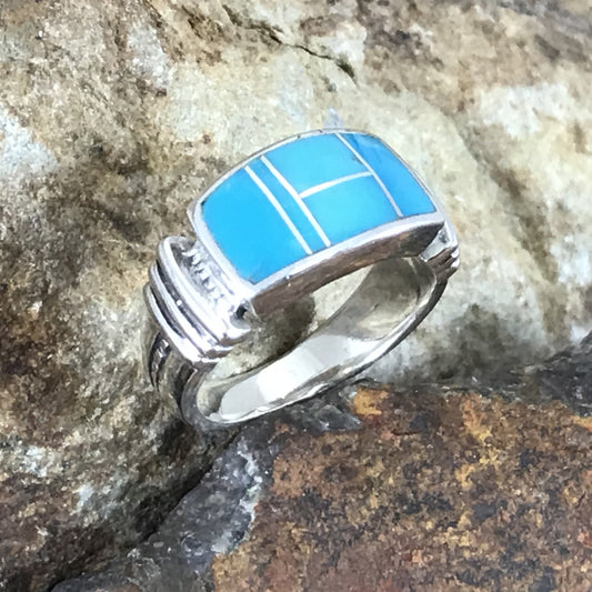 David Rosales Arizona Blue Inlaid Sterling Silver Ring