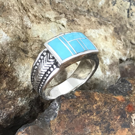 David Rosales Arizona Blue Inlaid Sterling Silver Ring