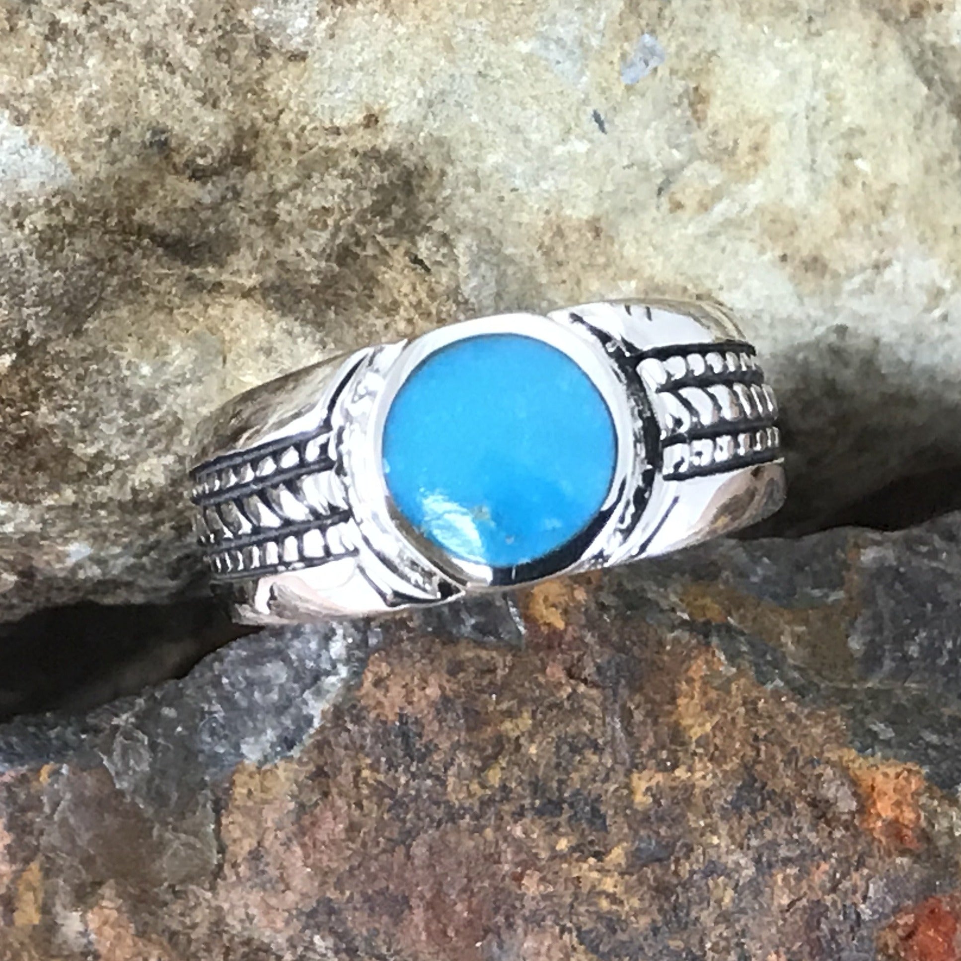 David Rosales Arizona Blue Inlaid Sterling Silver Ring