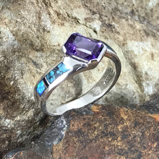 David Rosales Shalako Inlaid Sterling Silver Ring w/ Amethyst