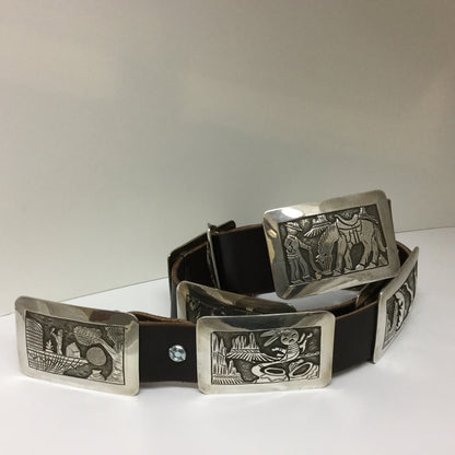 Vintage Story Teller Sterling Silver Concho Belt by Floyd Bicenti Sr - Estate Jewelry