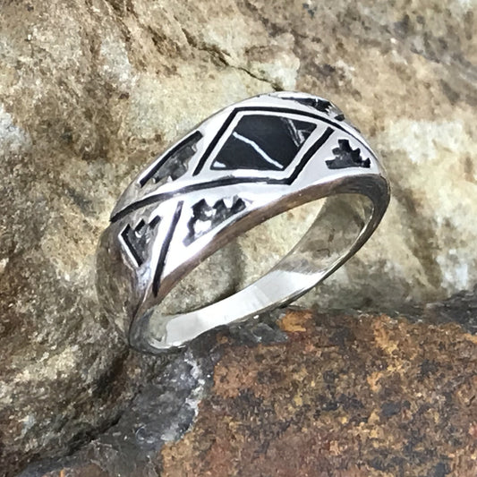 David Rosales White Buffalo Inlaid Sterling Silver Ring