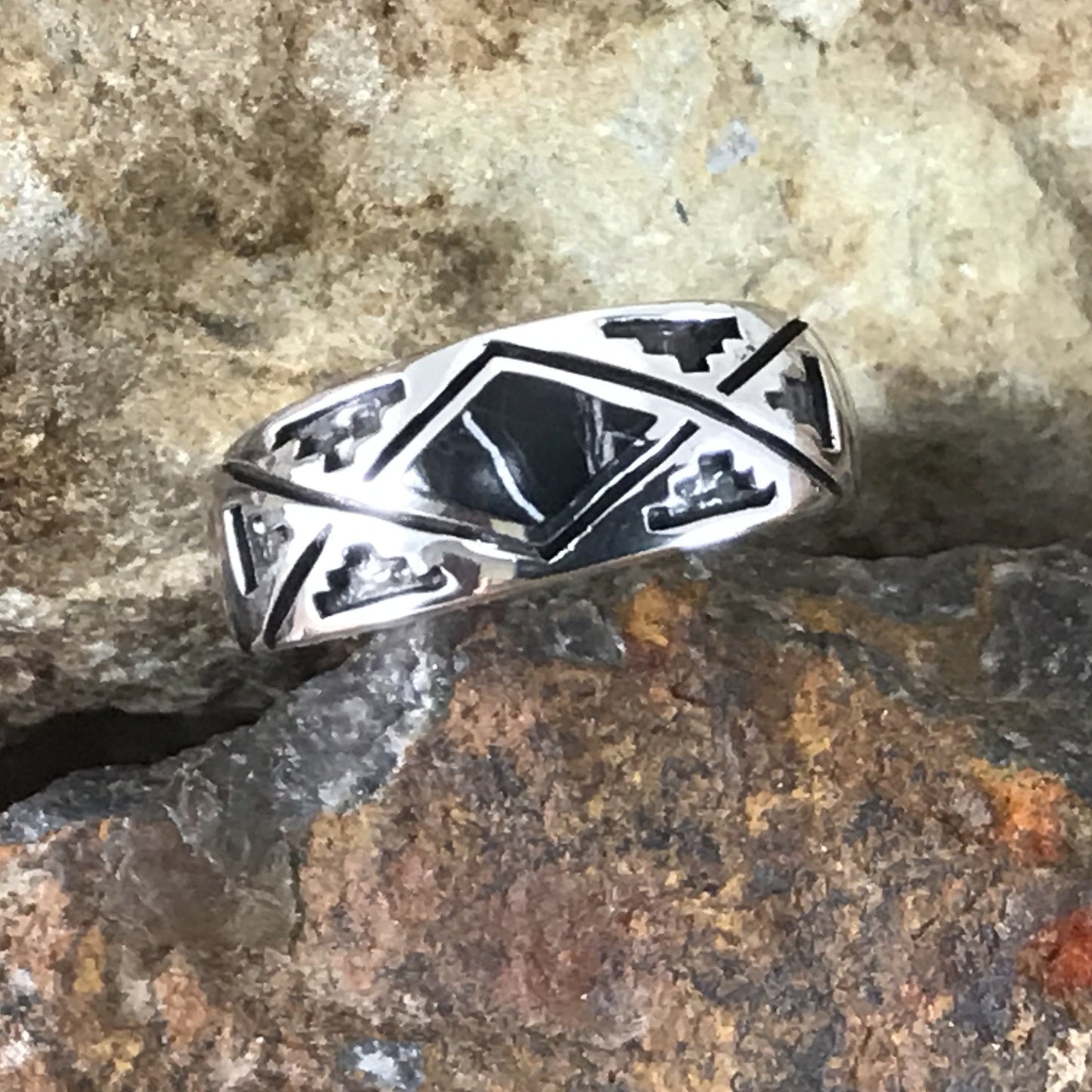 David Rosales White Buffalo Inlaid Sterling Silver Ring