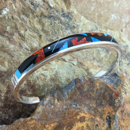 David Rosales Red Moon Inlaid Sterling Silver Cuff Bracelet