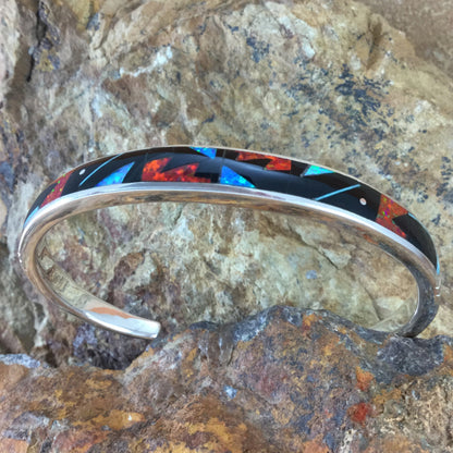 David Rosales Red Moon Inlaid Sterling Silver Cuff Bracelet