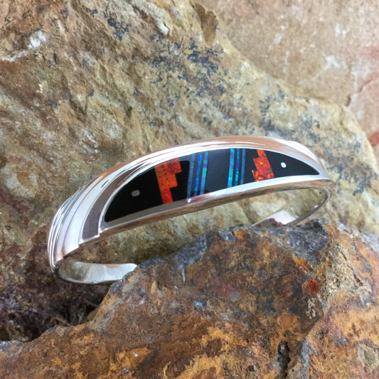 David Rosales Red Moon Inlaid Sterling Silver Cuff Bracelet