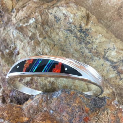 David Rosales Red Moon Inlaid Sterling Silver Cuff Bracelet