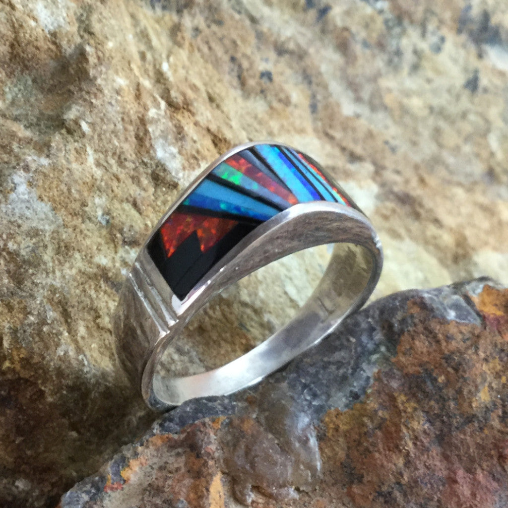 David Rosales Red Moon Inlaid Sterling Silver Ring