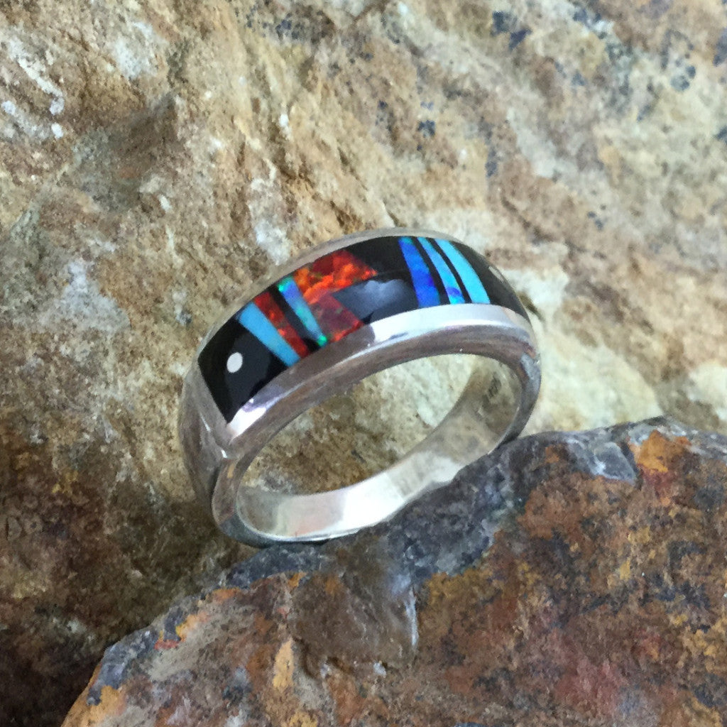 David Rosales Red Moon Inlaid Sterling Silver Ring