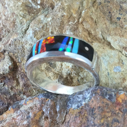 David Rosales Red Moon Inlaid Sterling Silver Ring