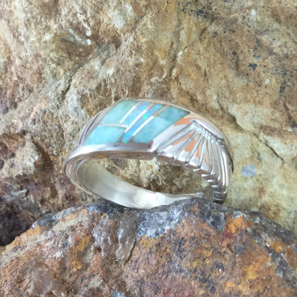 David Rosales Amazing Light Inlaid Sterling Silver Ring