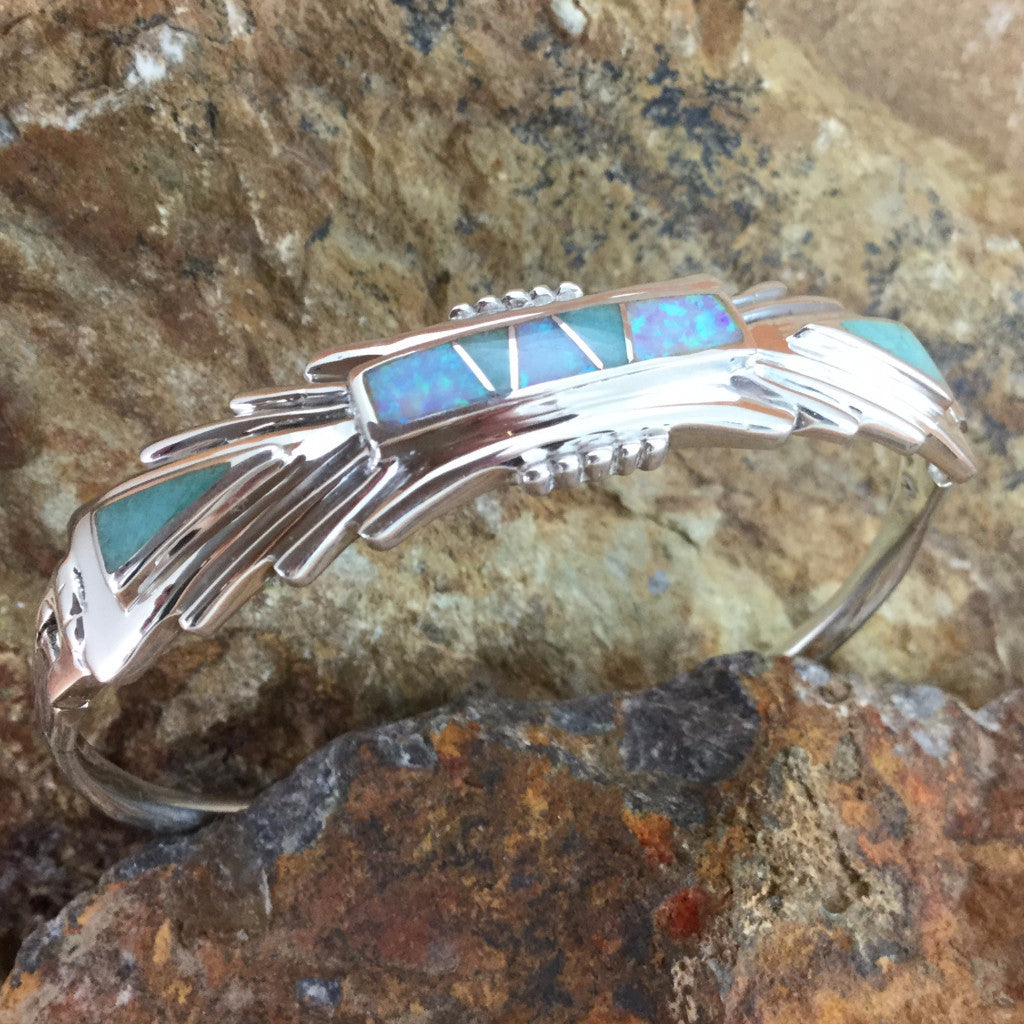 David Rosales Inlaid Sterling Silver Bracelet