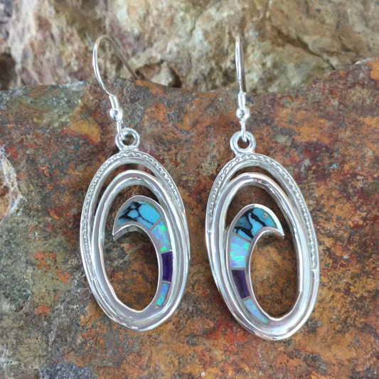 David Rosales Shalako Inlaid Sterling Silver Earrings Spiral