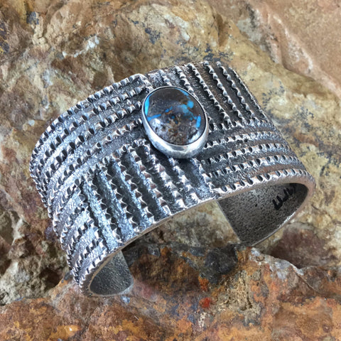 Item #988T- Navajo Multi Stone Cluster Sterling Silver Cuff Bracelet by  NAKAI —Men's and Women's Multi Color Stone Bracelets- EAGLE ROCK TRADING