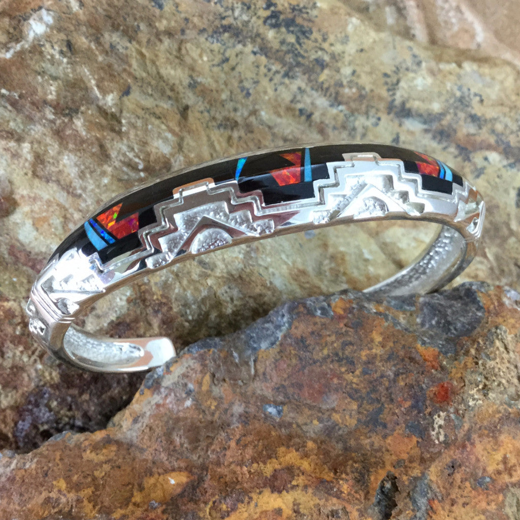 David Rosales Red Moon Inlaid Sterling Silver Bracelet