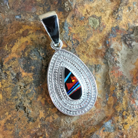 David Rosales Red Moon Inlaid Sterling Silver Pendant