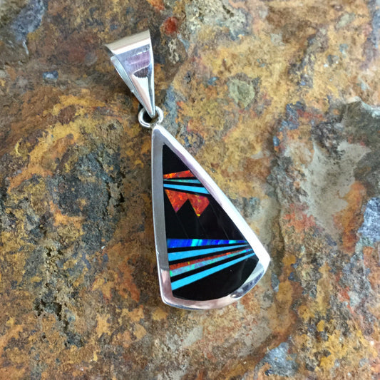 David Rosales Red Moon Inlaid Sterling Silver Pendant