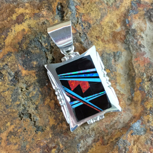 David Rosales Red Moon Inlaid Sterling Silver Pendant