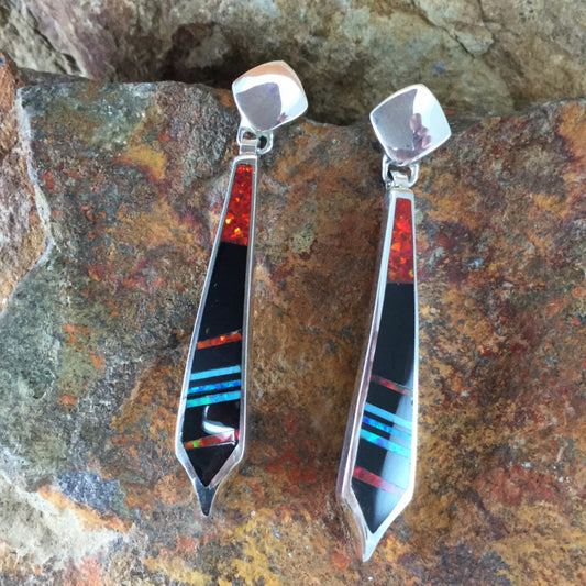 David Rosales Red Moon Inlaid Sterling Silver Earrings