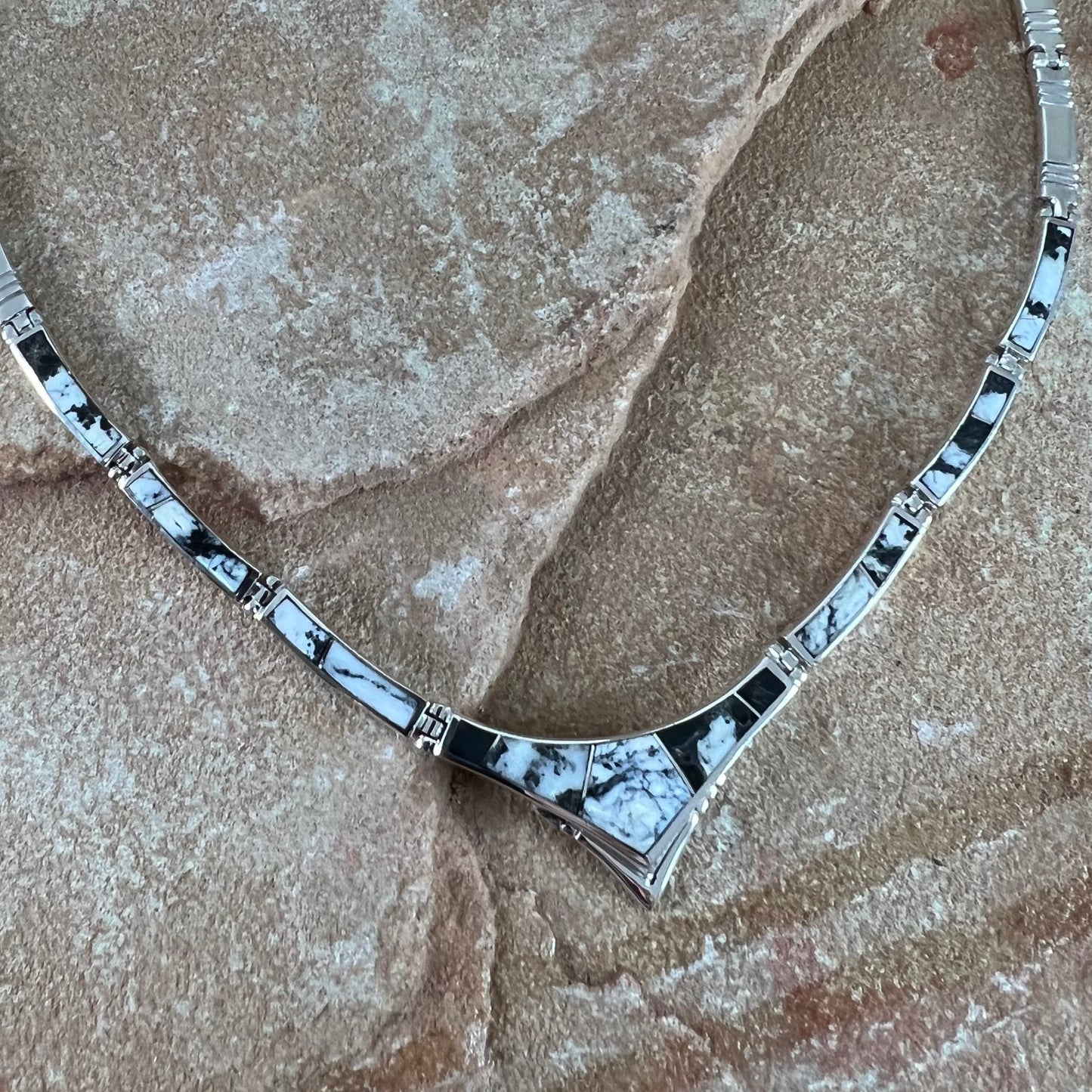 David Rosales White Buffalo Inlaid Sterling Silver Necklace