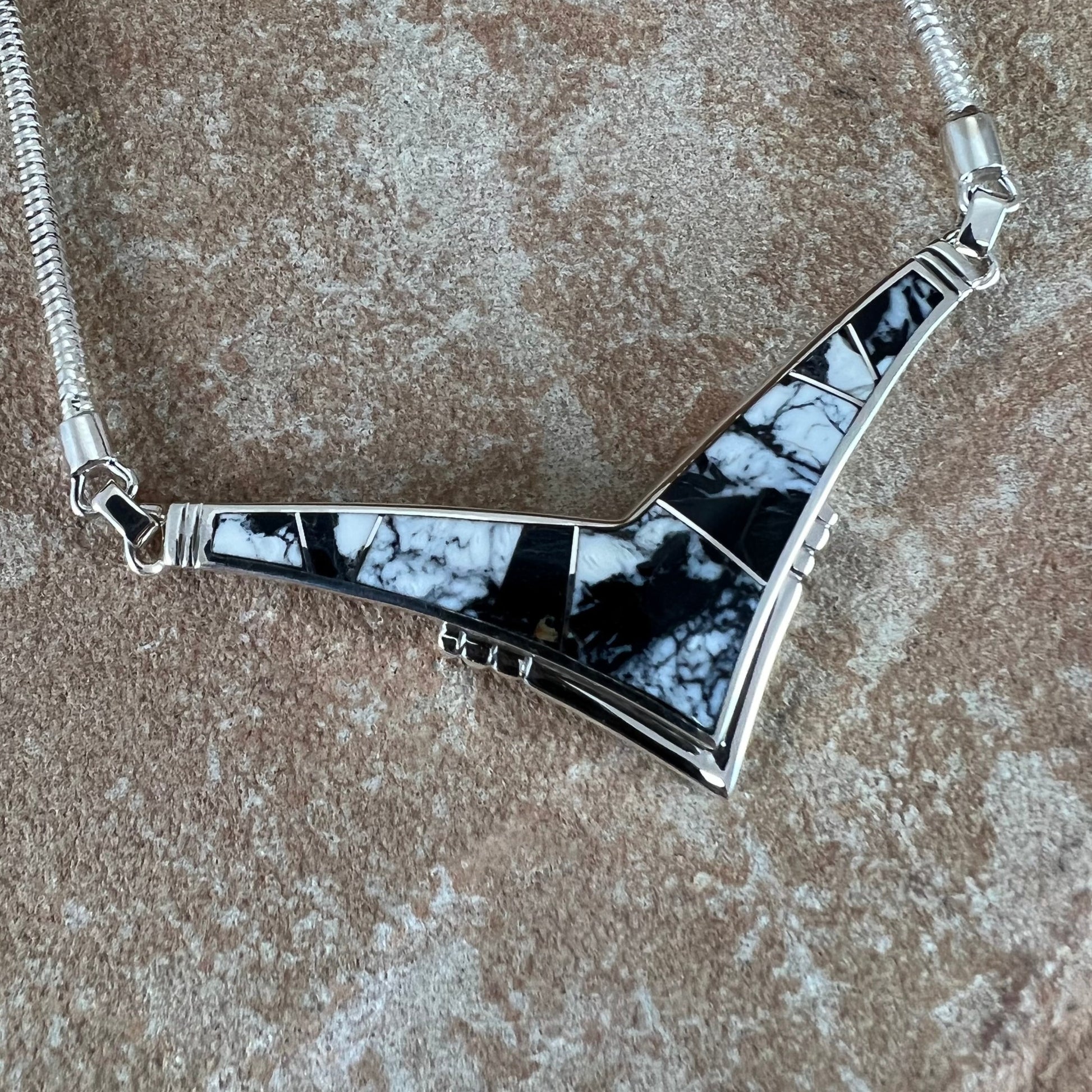 David Rosales White Buffalo Inlaid Sterling Silver Necklace